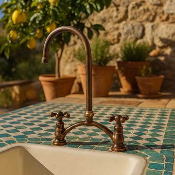 Moroccan Brass Bridge Faucet – Square Spout, Handmade in Morocco