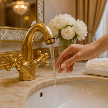 Engraved Moroccan Brass Bathroom Faucet – Dual Handle Vanity Tap