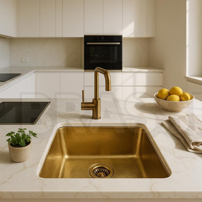 Hand-Hammered Moroccan Brass Bar Sink, Unlacquered Solid Brass Farmhouse Prep Sink for Bar, Kitchen Hammered drop in Sink