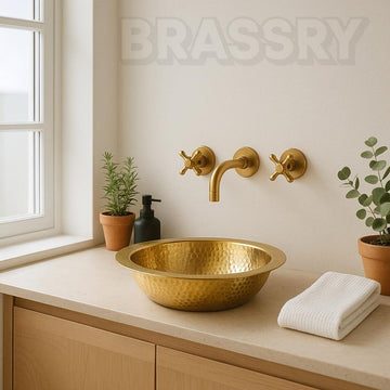 Handcrafted Moroccan Hammered Brass Drop-In Sink – Unlacquered Round Bathroom or Bar Vessel