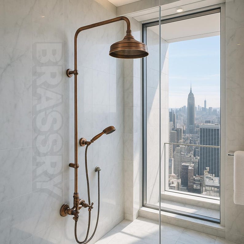 Handcrafted Moroccan copper shower system with 8-inch rain head