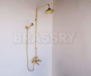 Handcrafted copper rainfall showerhead with vintage round design