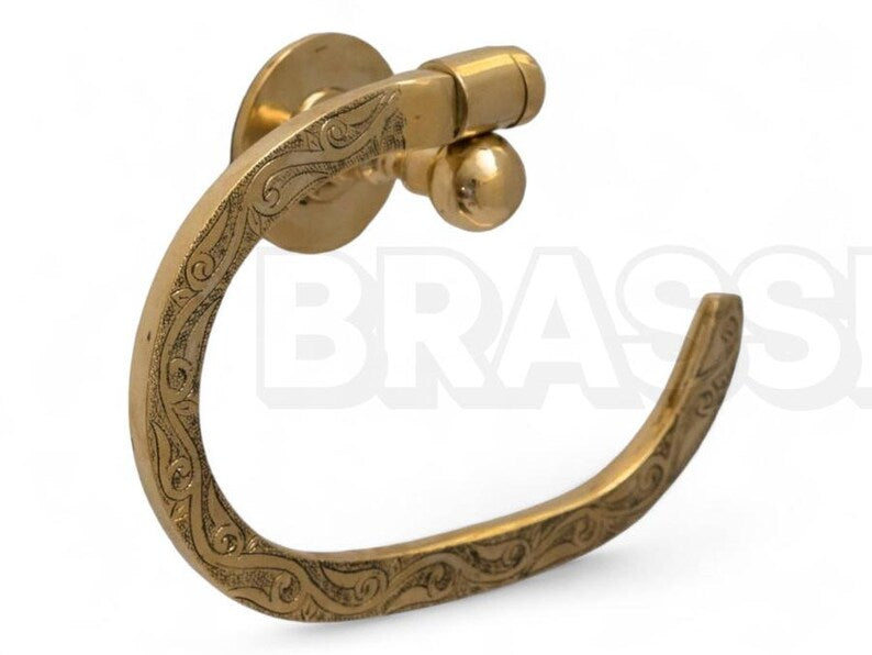 Handmade Moroccan Brass Towel Holder Ring – Vintage-Style Wall-Mounted Bathroom Accessory with Intricate Floral Engraving