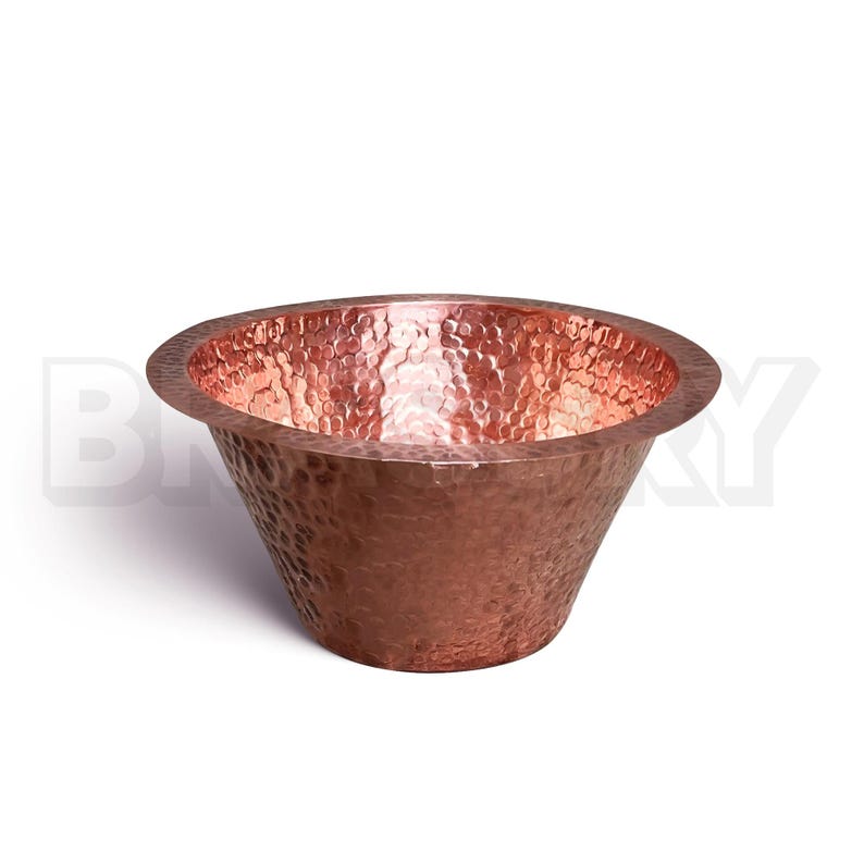 Handmade Moroccan Copper Sink – Round Hammered Bathroom or Bar Sink Basin with Rolled Rim in Pure Polished Copper Finish, Copper Wash Basin