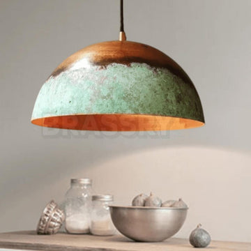 Handmade Moroccan hammered copper pendant light. Dome design