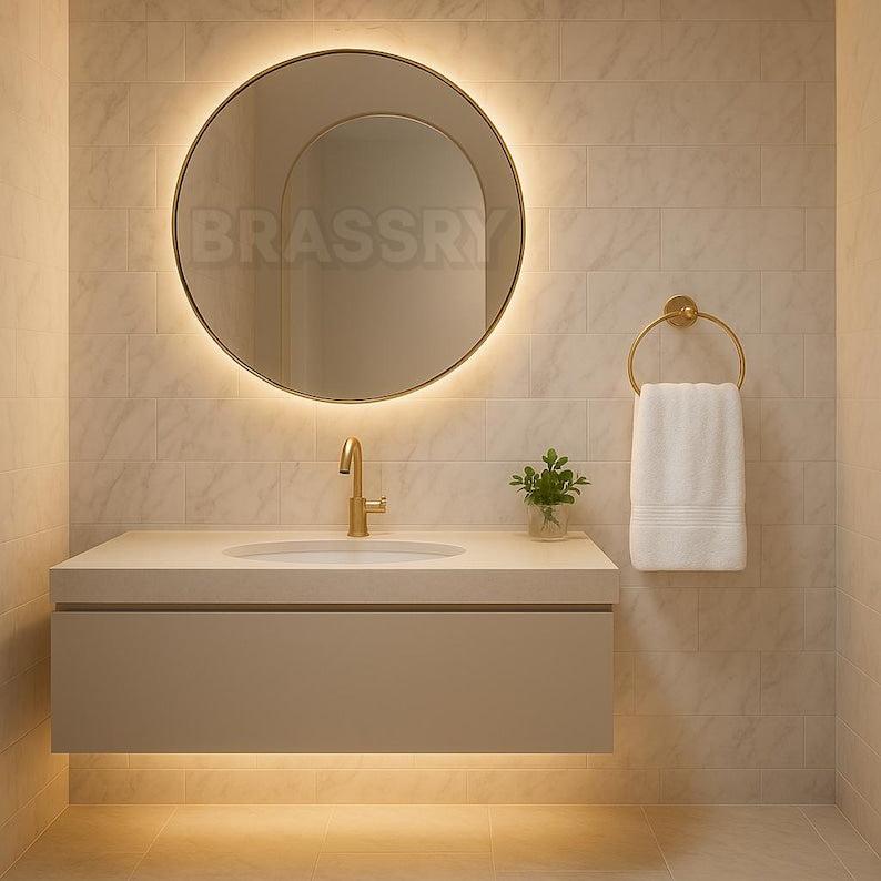 Handmade Moroccan solid brass towel ring with polished or engraved finish, wall-mounted