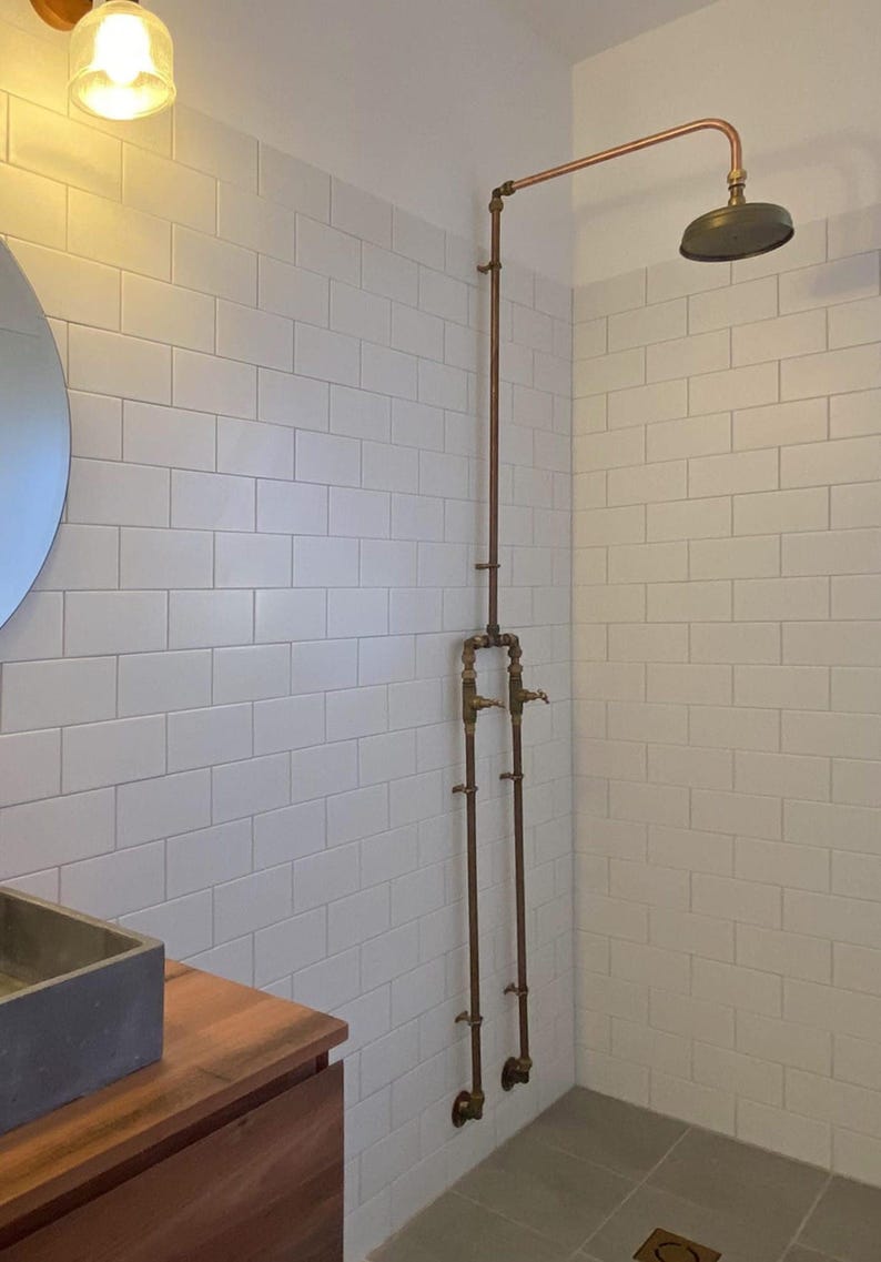 Handmade Outdoor Copper Shower with Brass Valves – Wall Mount Design