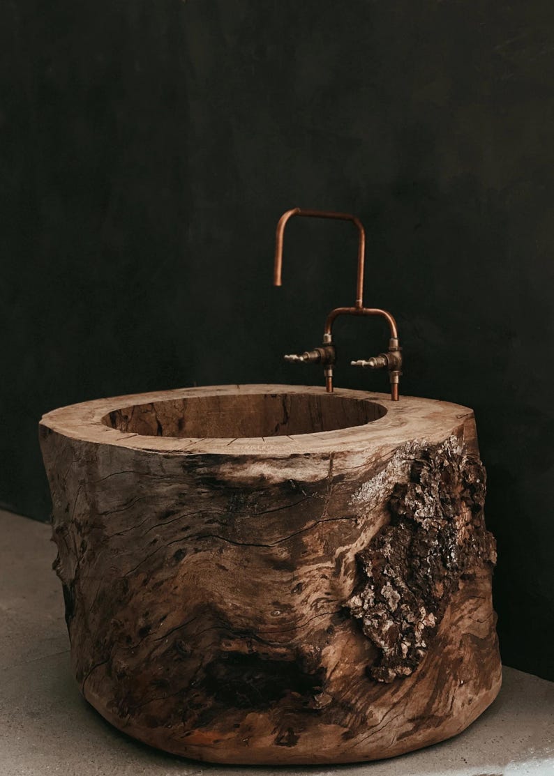 Handmade copper and brass faucet with U-shaped spout