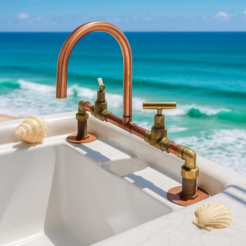 Handmade copper & brass faucet rustic farmhouse style