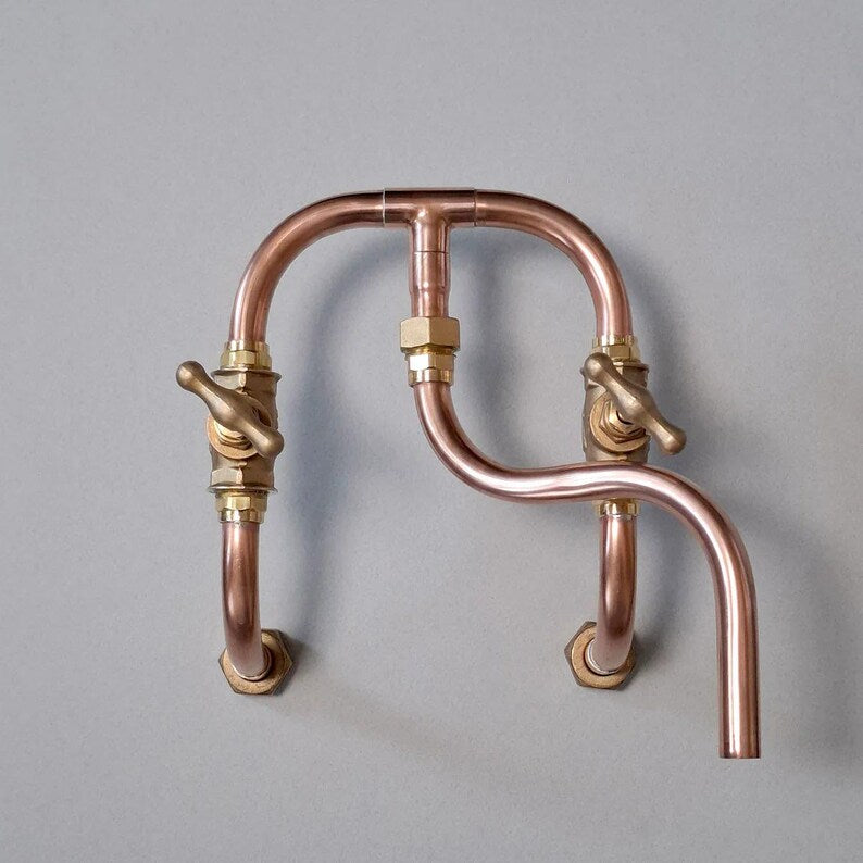 Handmade industrial copper bathroom mixer faucet