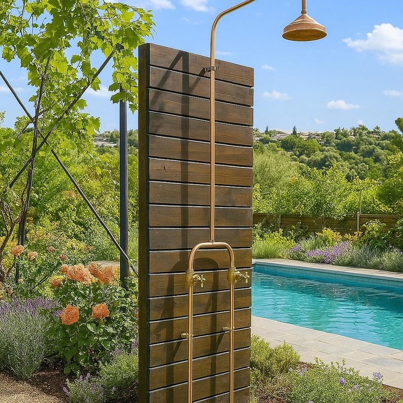 Handmade solid copper shower system with brass valves