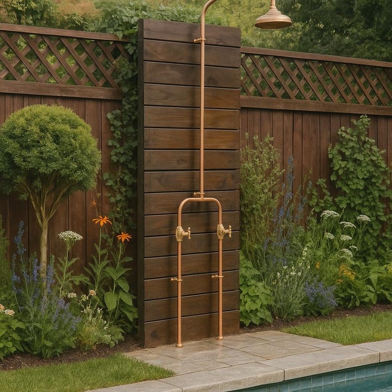 Handmade solid copper shower system with brass valves