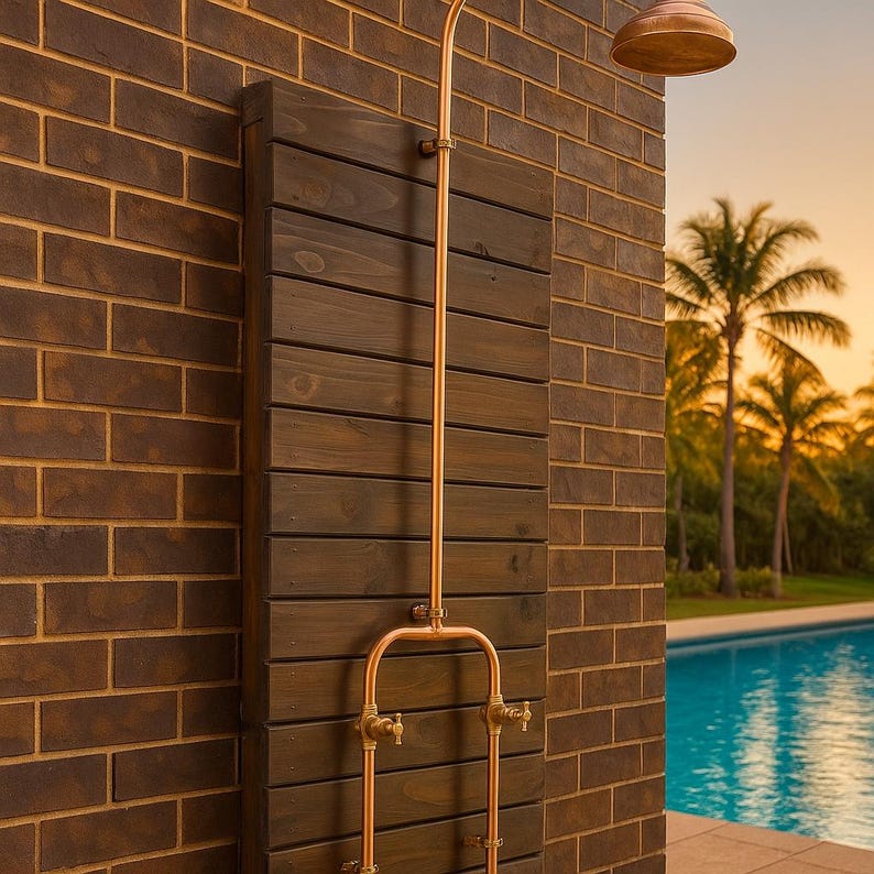 Handmade solid copper shower system with brass valves