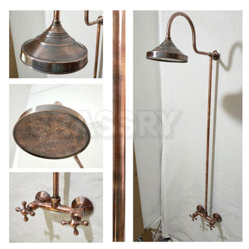 High-pressure copper shower set with classic handles and wall fittings