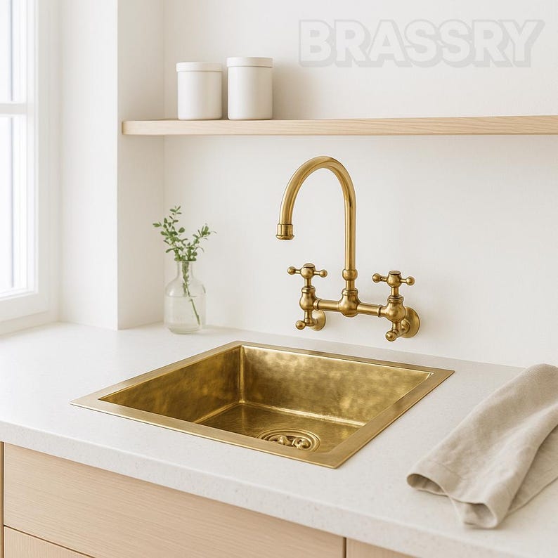Moroccan Brass Kitchen Sink, Hand Hammered Unlacquered Brass Undermount Sink, Single Bowl Copper Sink, Rustic Farmhouse Bar & Vanity Sink