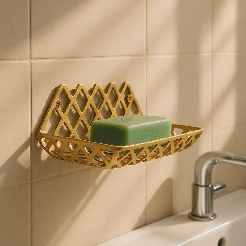 Moroccan Copper Brass Soap Holder – Wall-Mounted Hand Engraved Modern Soap Holder Dish for farmhouse bathroom sinks Elegant Geometric Decor