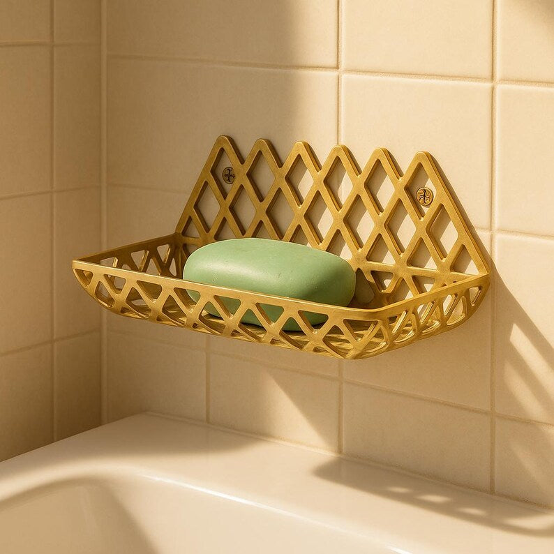 Moroccan Copper Brass Soap Holder – Wall-Mounted Hand Engraved Modern Soap Holder Dish for farmhouse bathroom sinks Elegant Geometric Decor