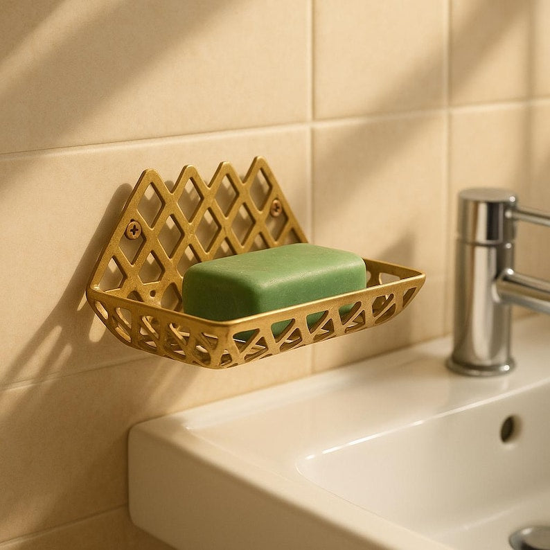 Moroccan Copper Brass Soap Holder – Wall-Mounted Hand Engraved Modern Soap Holder Dish for farmhouse bathroom sinks Elegant Geometric Decor