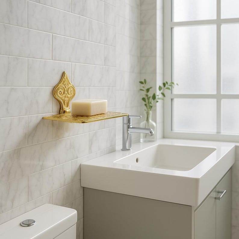 Moroccan Copper Brass Soap Holder – Wall-Mounted Hand Engraved Modern Soap Holder Dish for farmhouse bathroom sinks Elegant Geometric Decor