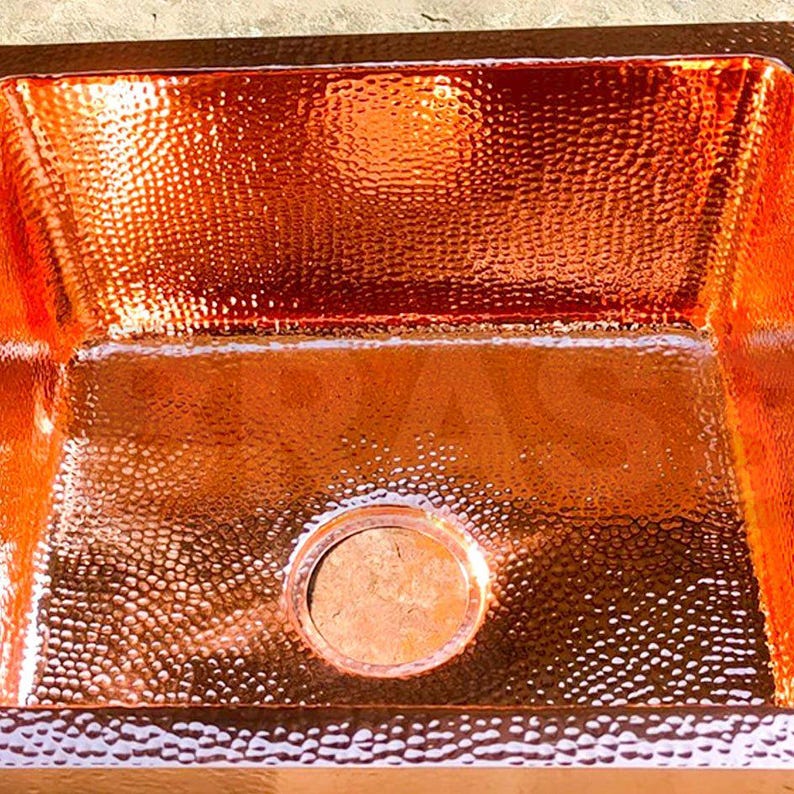 Moroccan Hammered Antique Copper Bar Sink style – Square Drop-In Unlacquered Kitchen Prep Sink – Copper Utility Basin Handmade Luxury