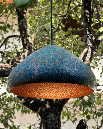Moroccan hammered copper dome pendant light in aged finish – handmade