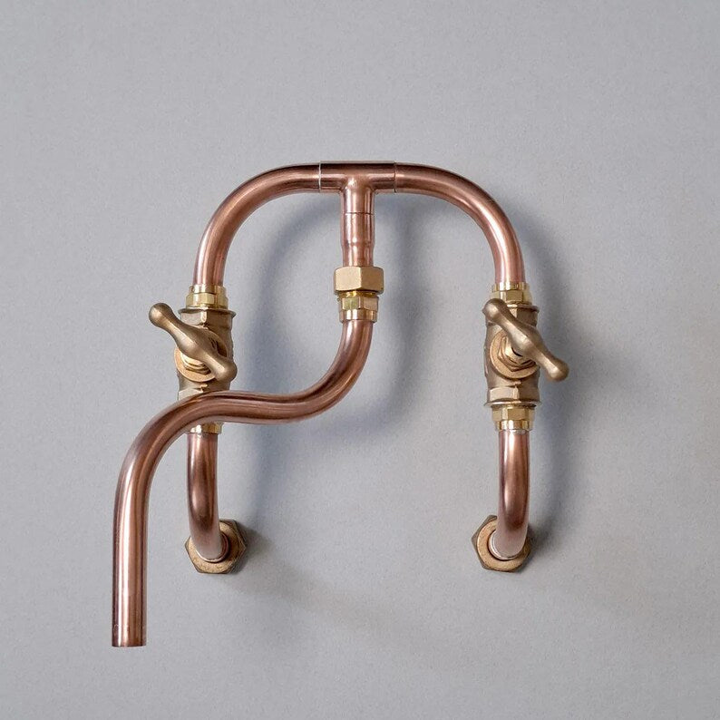 Pure copper wall mounted tap with solid brass valves