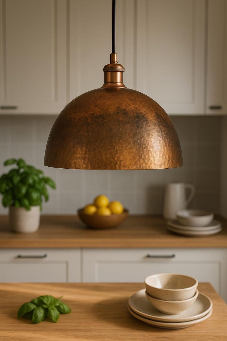 Handcrafted Moroccan hammered copper pendant light with aged finish – boho, rustic, Mediterranean home decor lighting