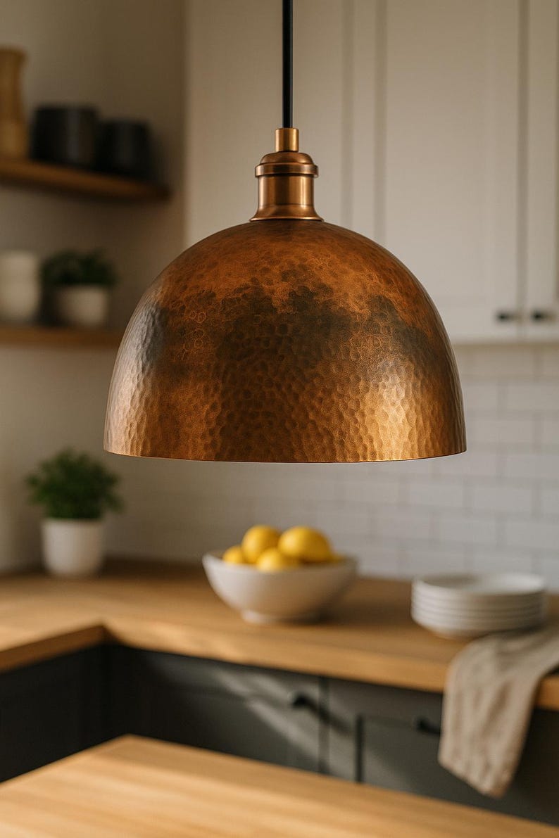 Handcrafted Moroccan hammered copper pendant light with aged finish – boho, rustic, Mediterranean home decor lighting
