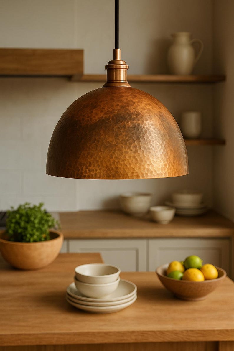 Handcrafted Moroccan hammered copper pendant light with aged finish – boho, rustic, Mediterranean home decor lighting