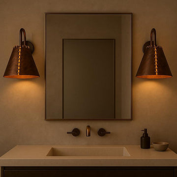 Rustic Copper Wall Sconce – Oxidized Patina with Stitch Detail