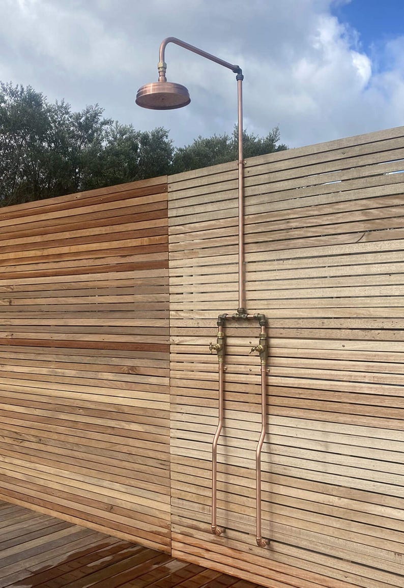 Rustic Outdoor Garden & Patio Copper Shower Kit with Brass Fittings