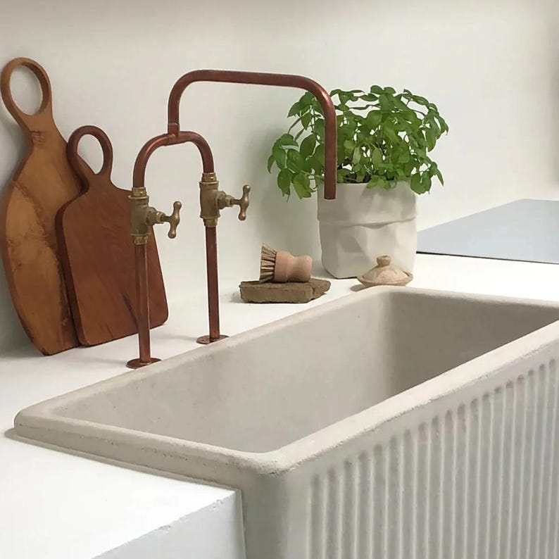 Rustic farmhouse copper pipe kitchen faucet