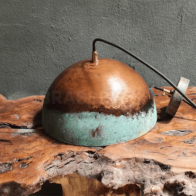 Rusted Moroccan Hammered Copper Pendant Light – Dome Ceiling Fixture