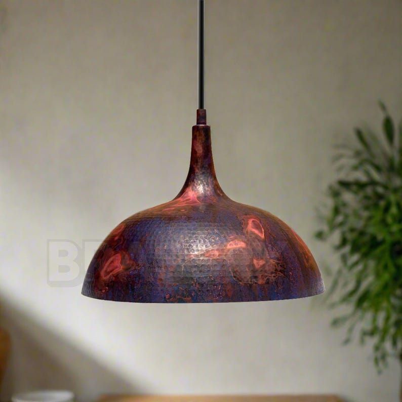 Handcrafted Hammered Copper Pendant Light – Rustic Dome Ceiling Lamp