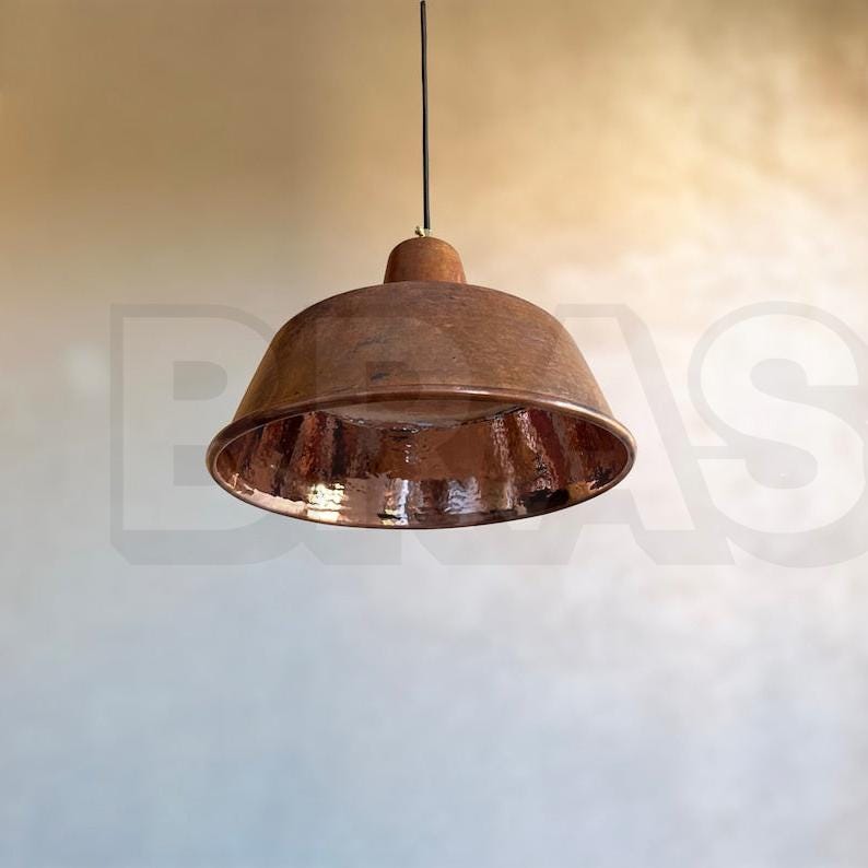 Rustic Copper Pendant Light – Handmade Dome Ceiling Lamp