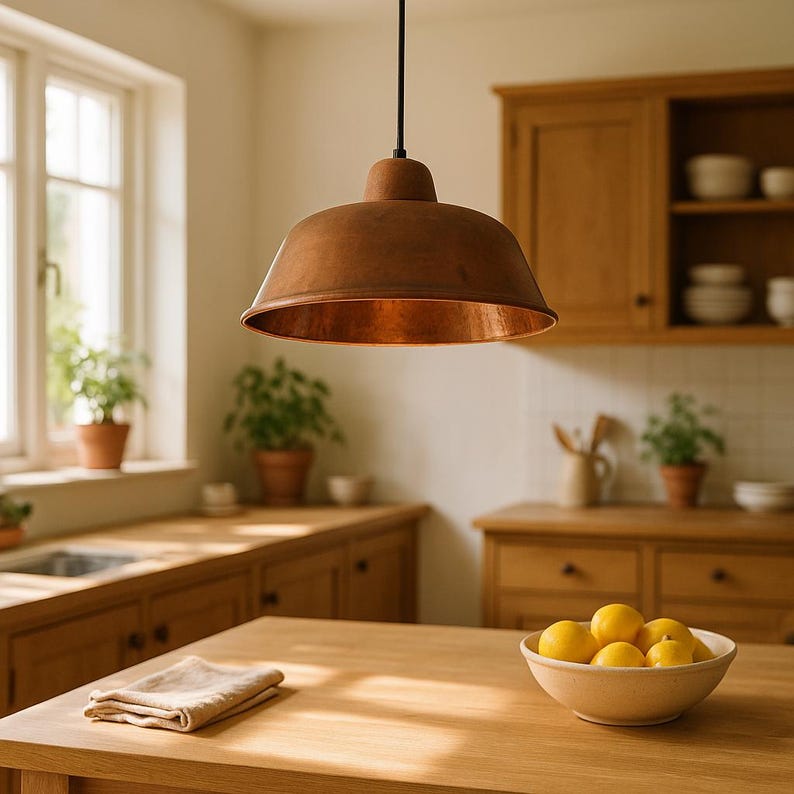 Rustic Copper Pendant Light – Handmade Dome Ceiling Lamp