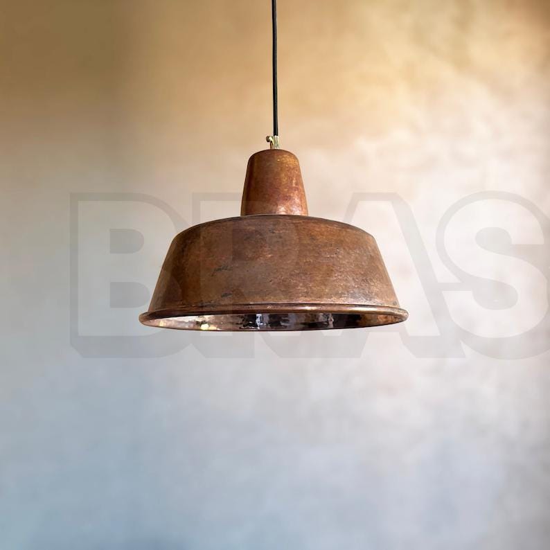 Rustic Copper Pendant Light – Handmade Dome Ceiling Lamp