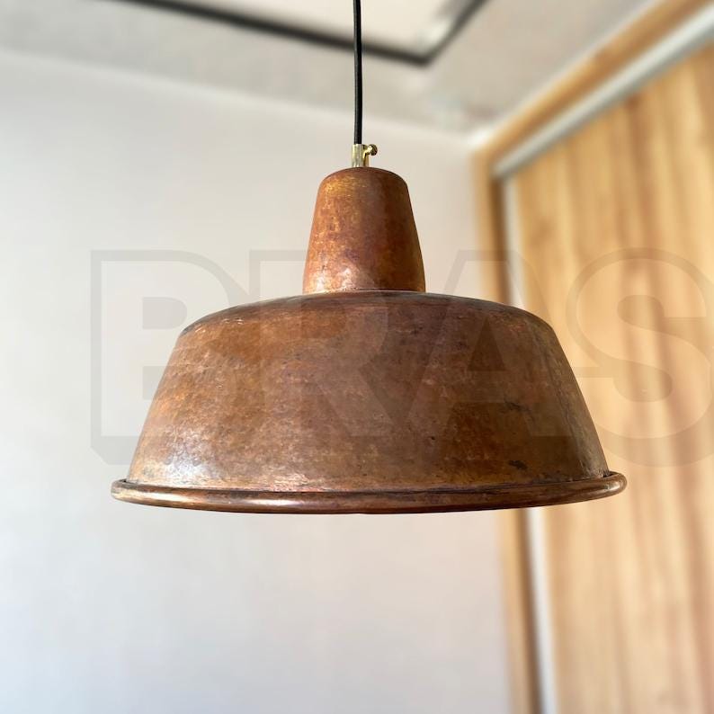 Rustic Copper Pendant Light – Handmade Dome Ceiling Lamp