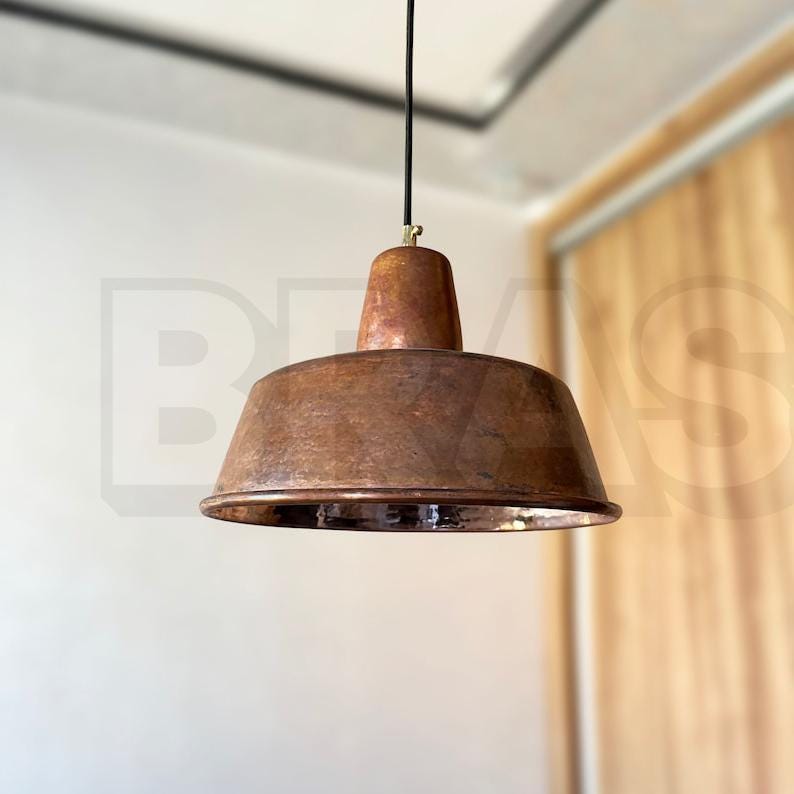 Rustic Copper Pendant Light – Handmade Dome Ceiling Lamp