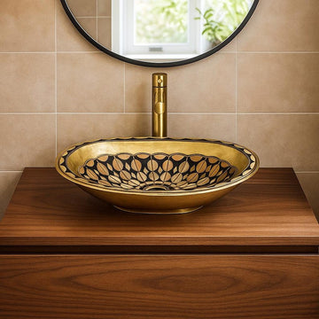 Handmade Moroccan Brass Oval Sink – Bone & Resin Vessel Basin