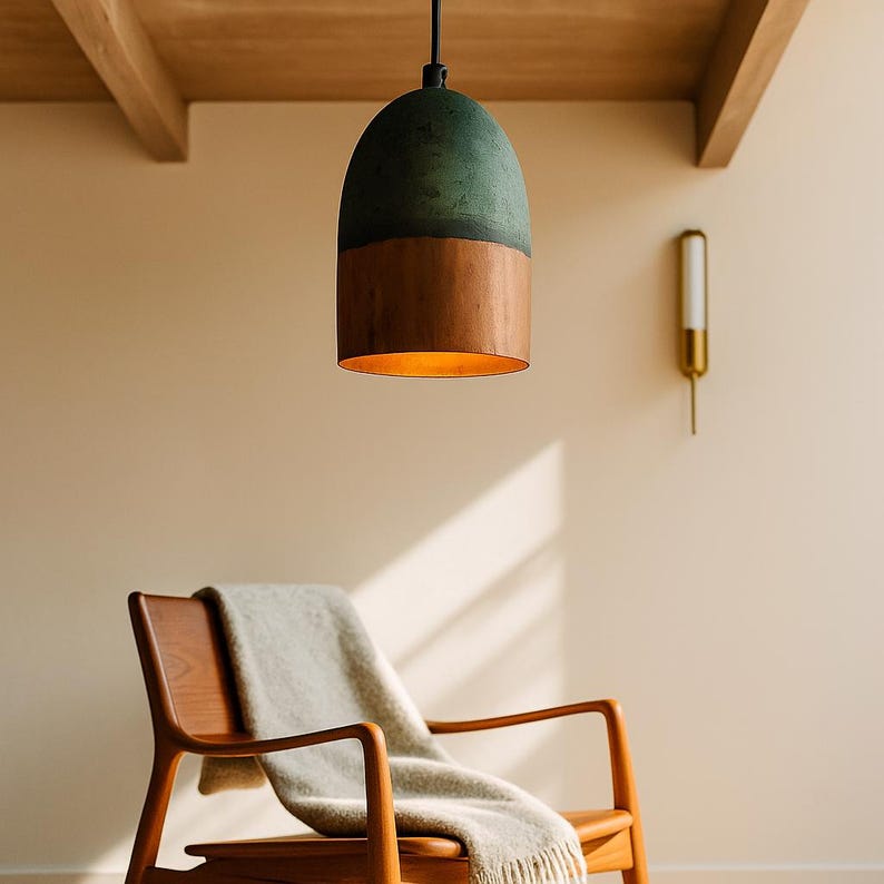 Oxidized Copper Pendant Light – Green & Copper Dome Ceiling Lamp