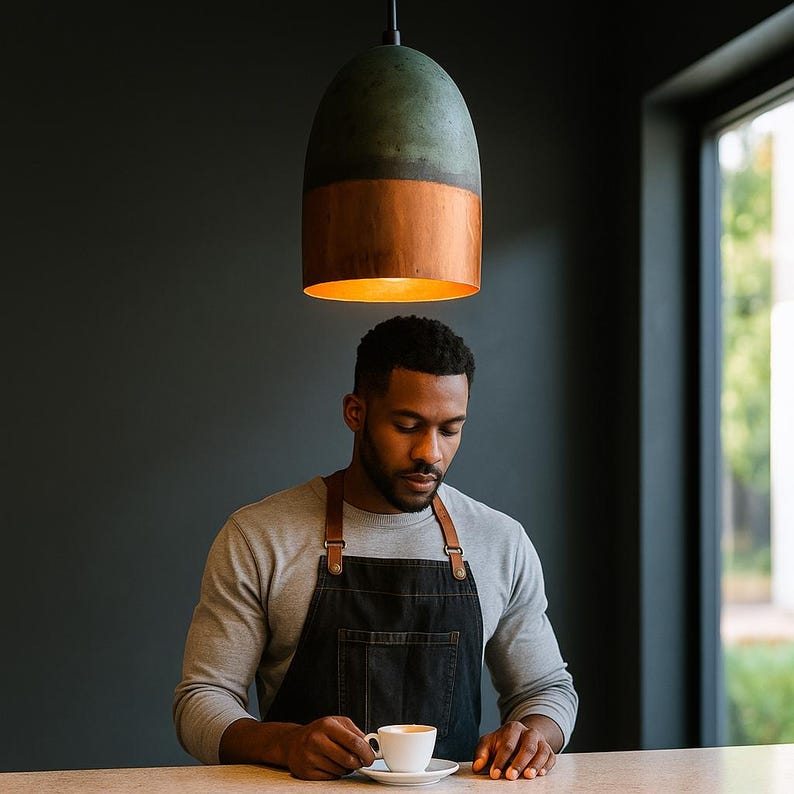 Oxidized Copper Pendant Light – Green & Copper Dome Ceiling Lamp
