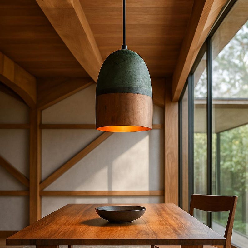 Oxidized Copper Pendant Light – Green & Copper Dome Ceiling Lamp