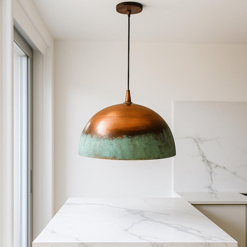 Rusted Moroccan Hammered Copper Pendant Light – Dome Ceiling Fixture