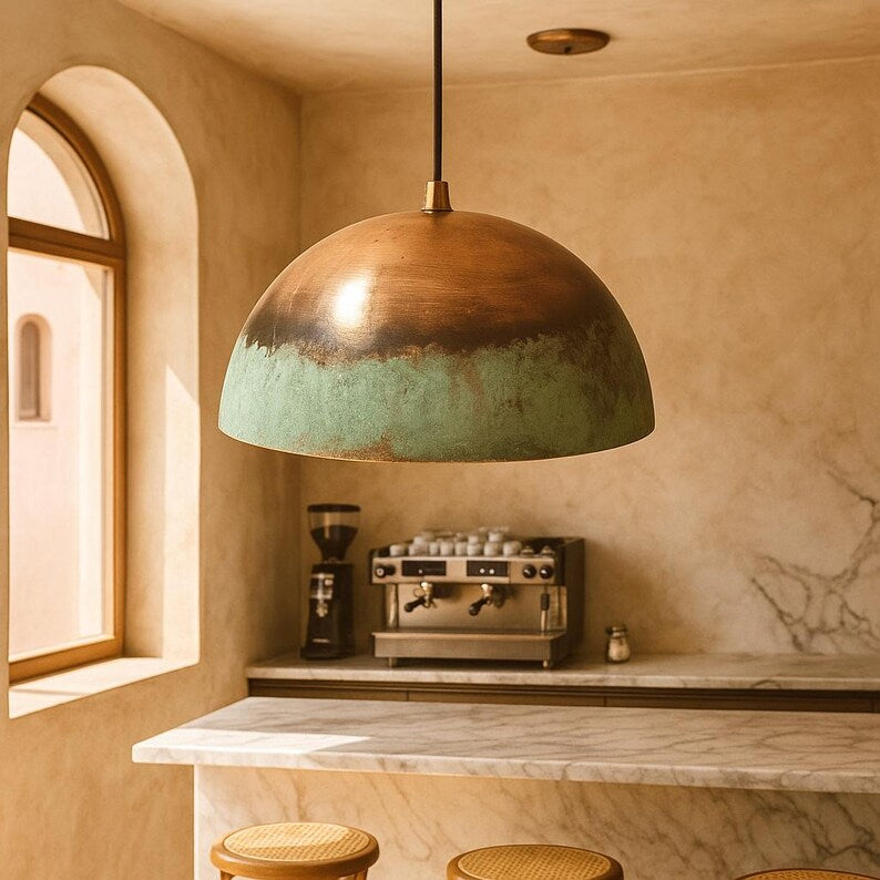Rusted Moroccan Hammered Copper Pendant Light – Dome Ceiling Fixture