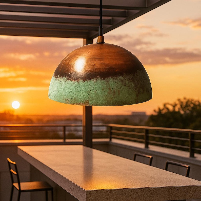 Rusted Moroccan Hammered Copper Pendant Light – Dome Ceiling Fixture