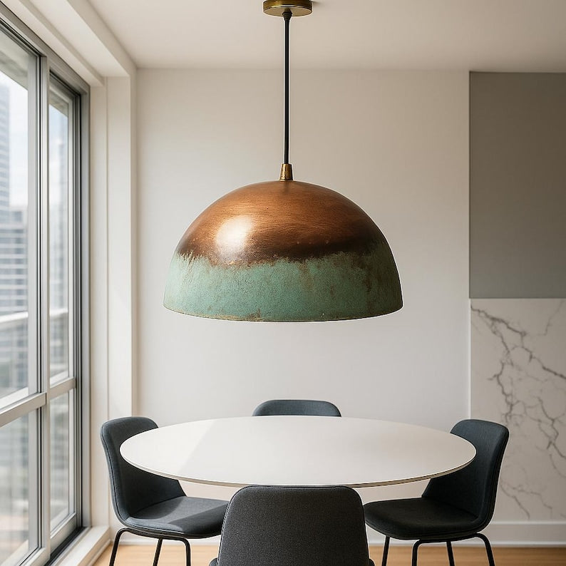 Rusted Moroccan Hammered Copper Pendant Light – Dome Ceiling Fixture