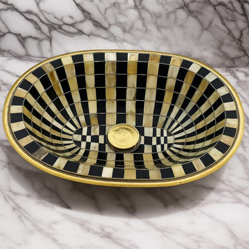 Handmade Brass & Bone Vessel Sink – Oval Inlay Vanity Basin