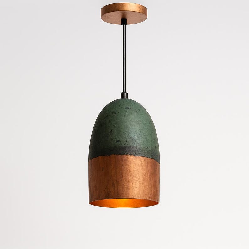 Oxidized Copper Pendant Light – Green & Copper Dome Ceiling Lamp