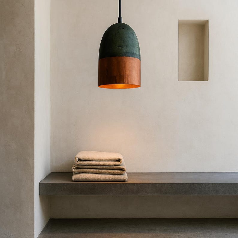 Oxidized Copper Pendant Light – Green & Copper Dome Ceiling Lamp